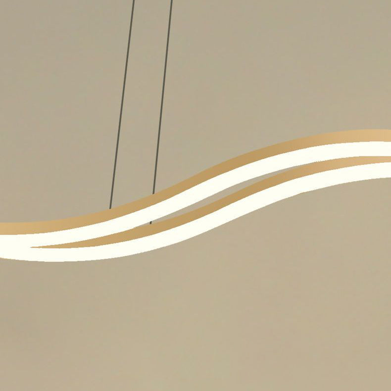 Nordic Iron and Aluminum Wave Line LED Island Chandelier for Dining Room