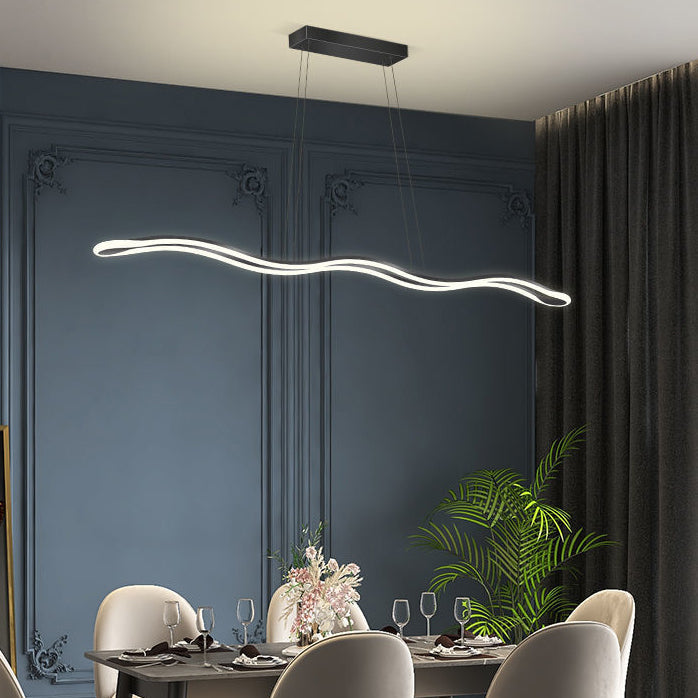Nordic Iron and Aluminum Wave Line LED Island Chandelier for Dining Room