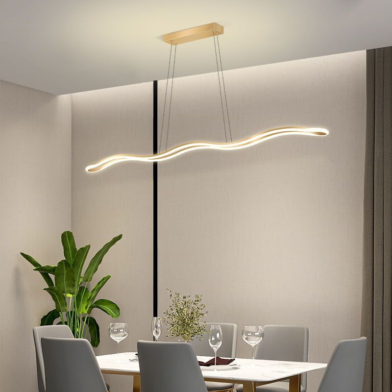 Nordic Iron and Aluminum Wave Line LED Island Chandelier for Dining Room