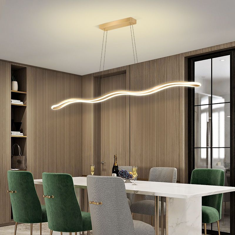 Nordic Iron and Aluminum Wave Line LED Island Chandelier for Dining Room