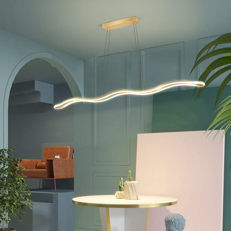 Nordic Iron and Aluminum Wave Line LED Island Chandelier for Dining Room
