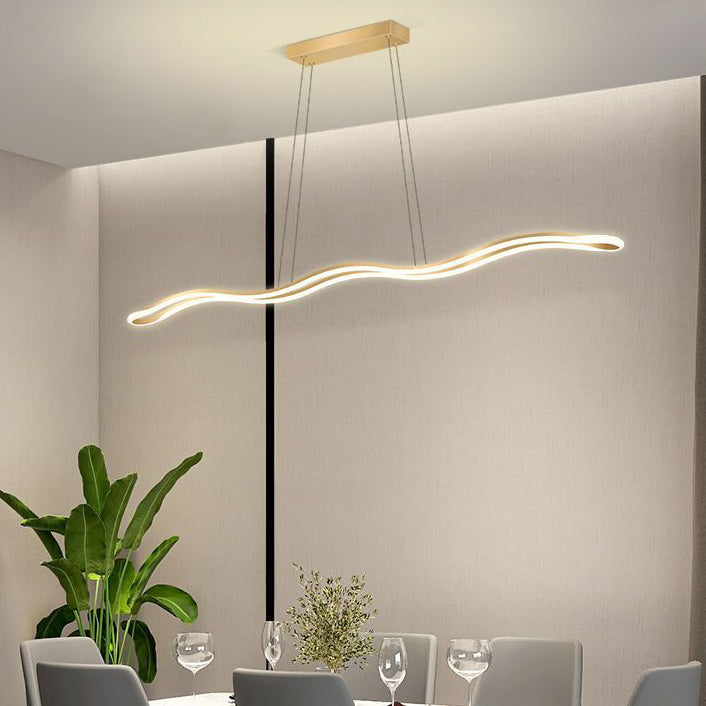 Nordic Iron and Aluminum Wave Line LED Island Chandelier for Dining Room
