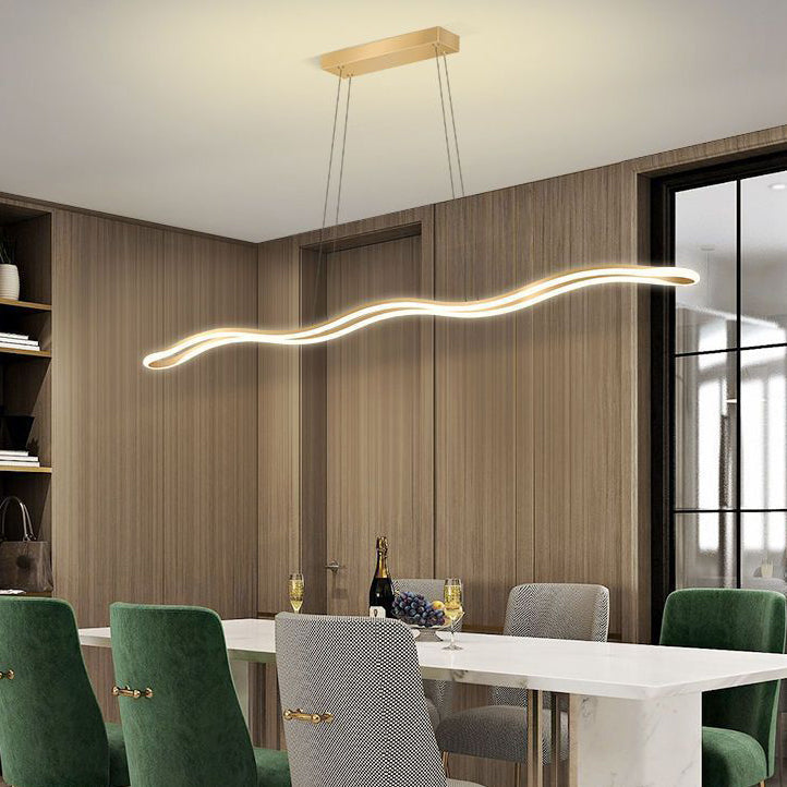Nordic Iron and Aluminum Wave Line LED Island Chandelier for Dining Room