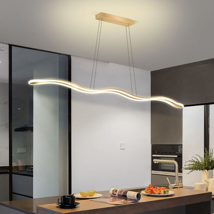 Nordic Iron and Aluminum Wave Line LED Island Chandelier for Dining Room
