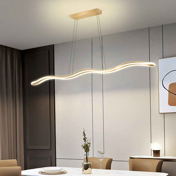 Nordic Iron and Aluminum Wave Line LED Island Chandelier for Dining Room
