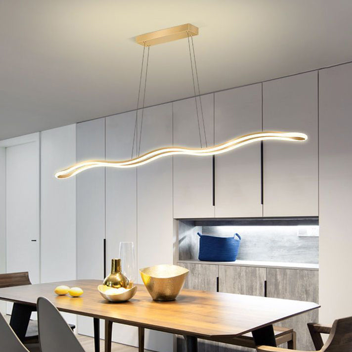 Nordic Iron and Aluminum Wave Line LED Island Chandelier for Dining Room