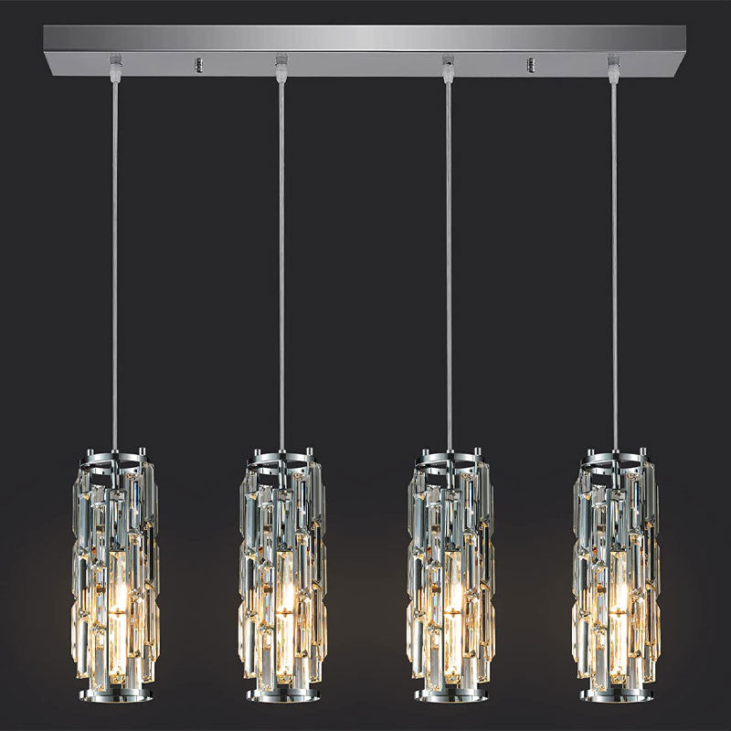 Modern Black Iron Crystal Cylinder Chandelier for Dining Room, 1/3/4 Lights