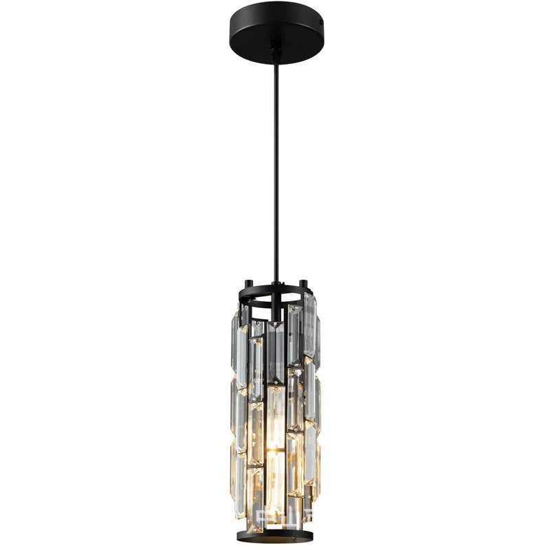 Modern Black Iron Crystal Cylinder Chandelier for Dining Room, 1/3/4 Lights