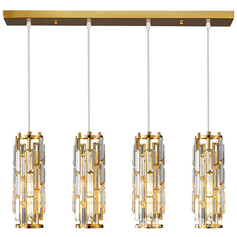 Modern Black Iron Crystal Cylinder Chandelier for Dining Room, 1/3/4 Lights