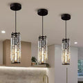 Modern Black Iron Crystal Cylinder Chandelier for Dining Room, 1/3/4 Lights