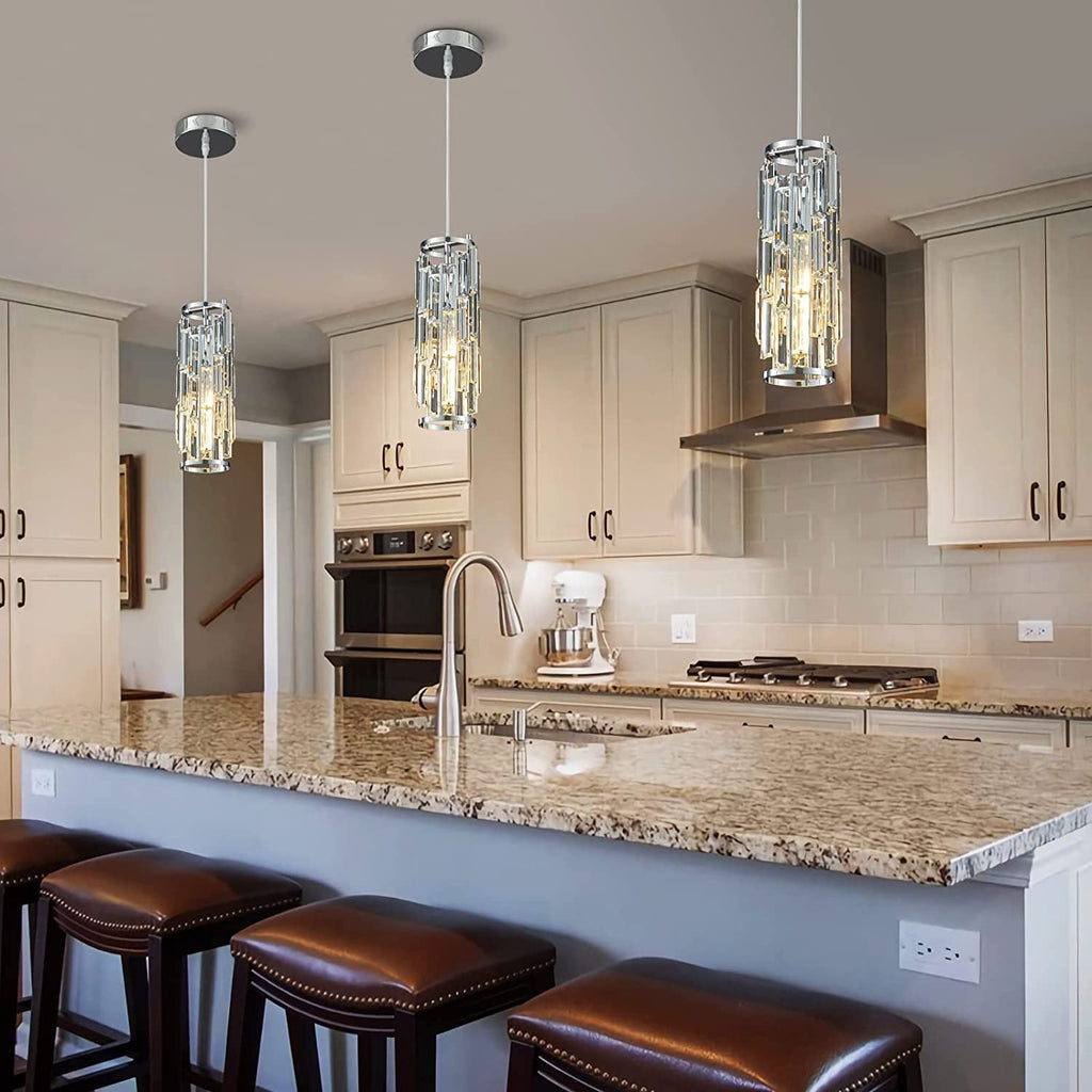 Modern Black Iron Crystal Cylinder Chandelier for Dining Room, 1/3/4 Lights