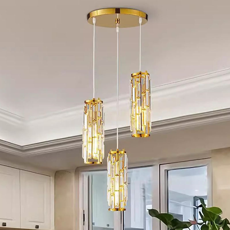 Modern Black Iron Crystal Cylinder Chandelier for Dining Room, 1/3/4 Lights