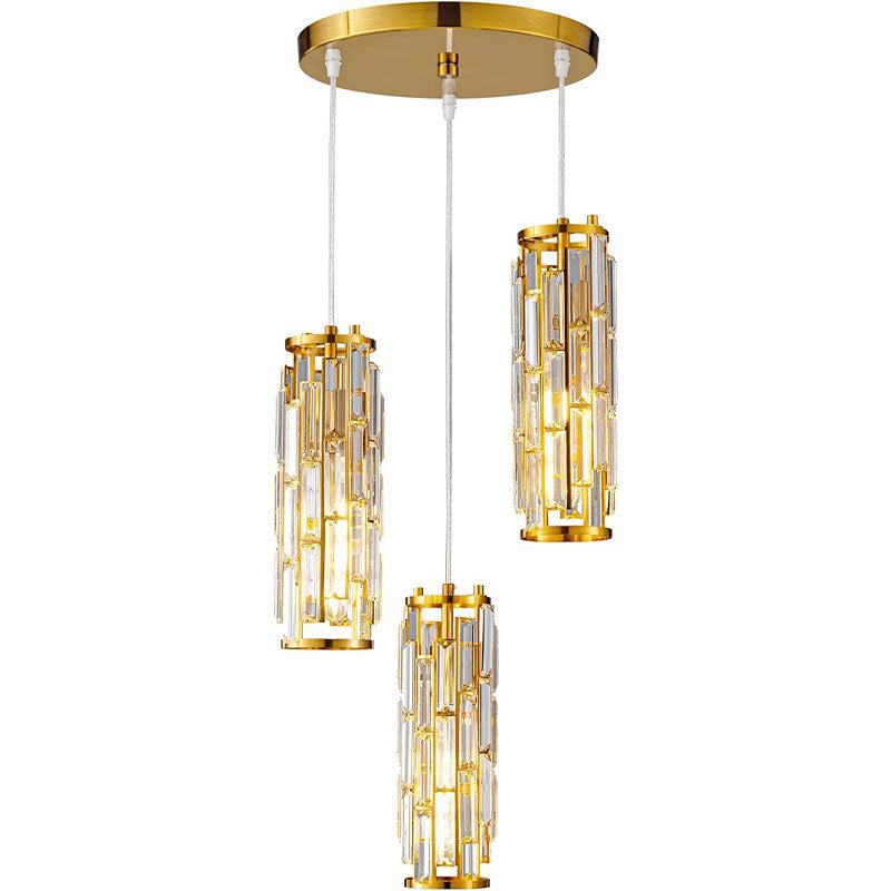 Modern Black Iron Crystal Cylinder Chandelier for Dining Room, 1/3/4 Lights