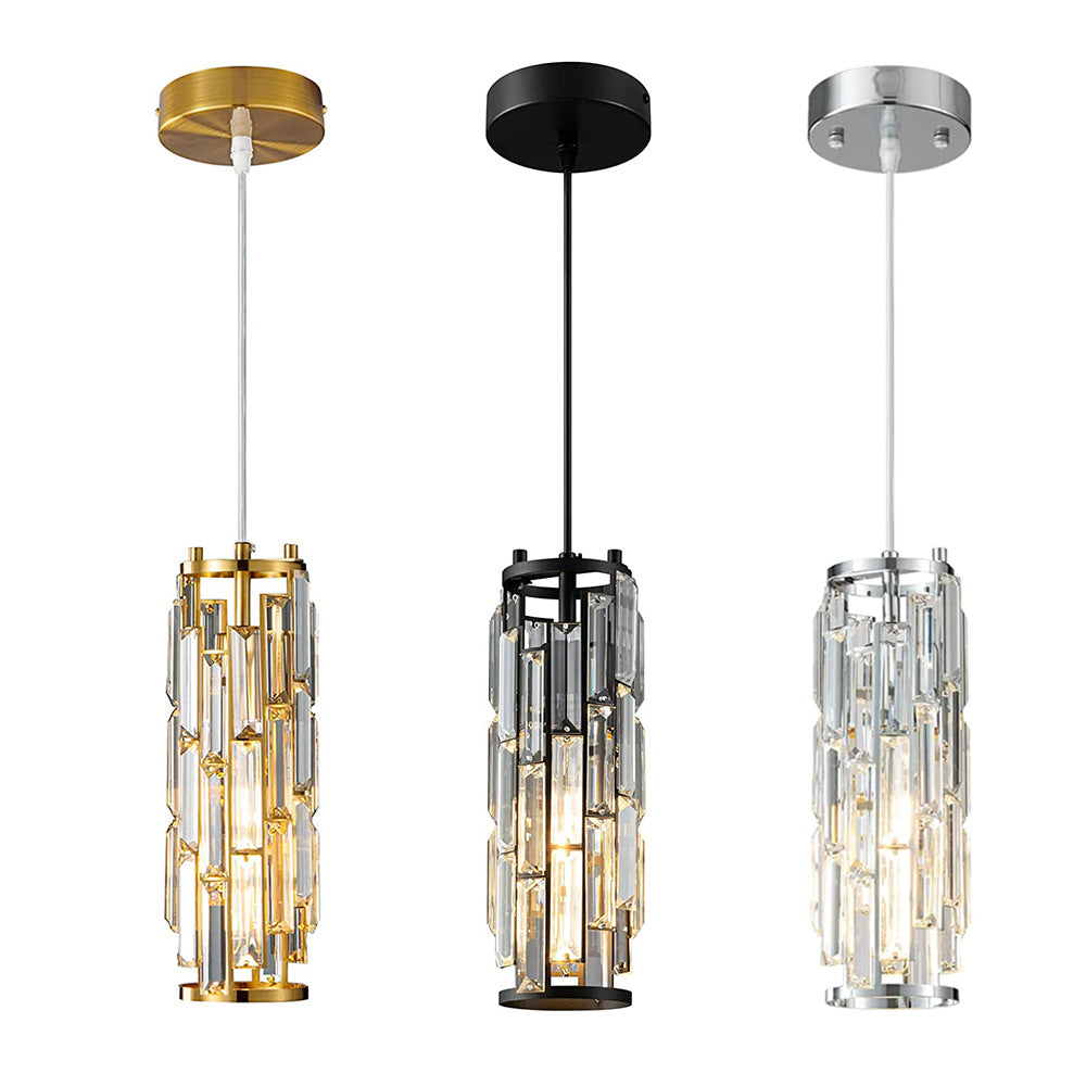Modern Black Iron Crystal Cylinder Chandelier for Dining Room, 1/3/4 Lights