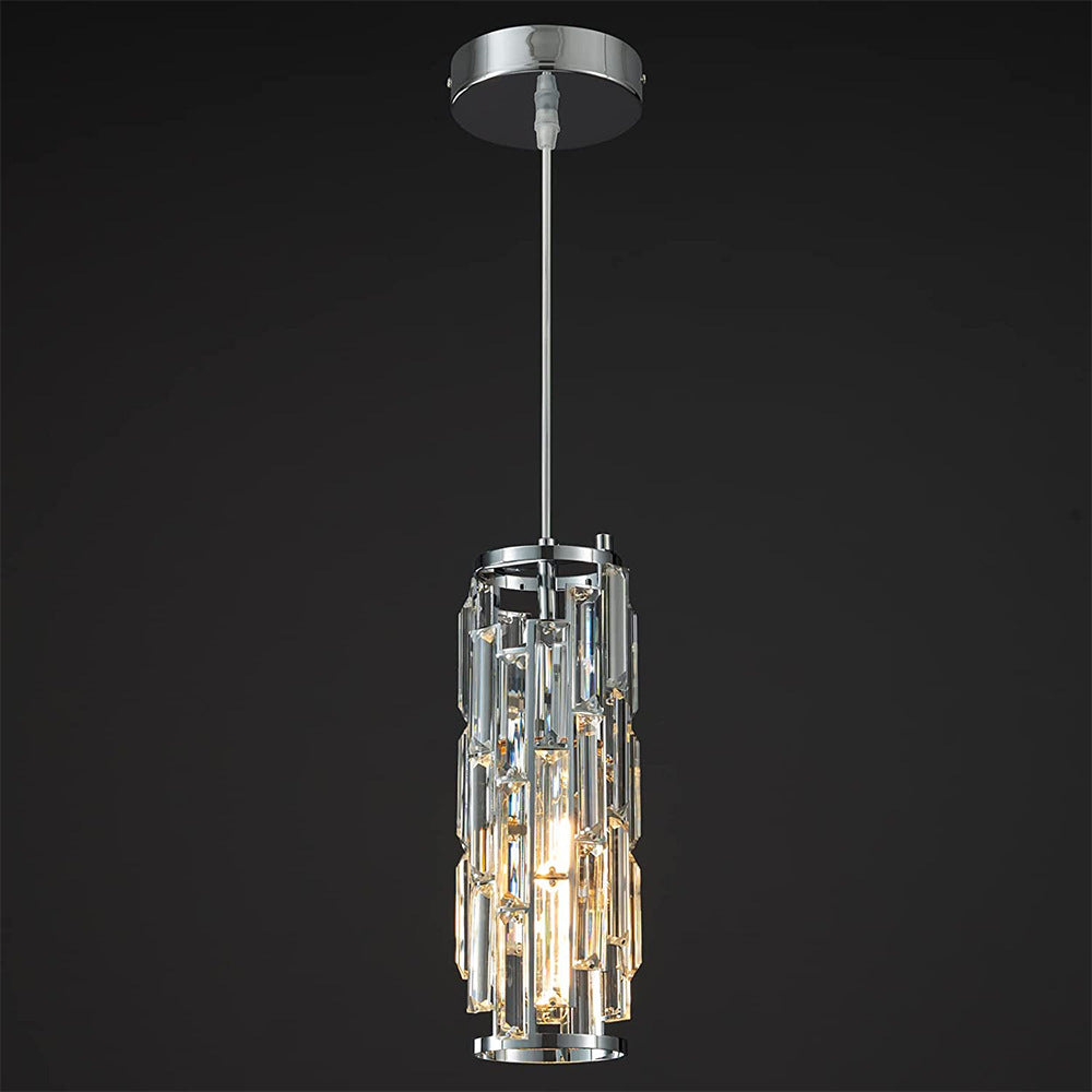 Modern Black Iron Crystal Cylinder Chandelier for Dining Room, 1/3/4 Lights