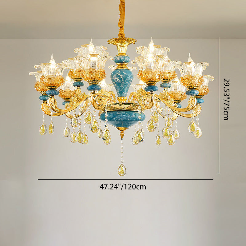 Elegant European Floral Relief Chandelier in Zinc Alloy & Crystal - Living Room
