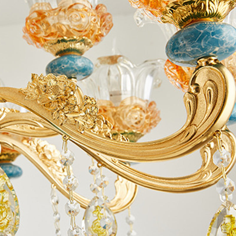 Elegant European Floral Relief Chandelier in Zinc Alloy & Crystal - Living Room