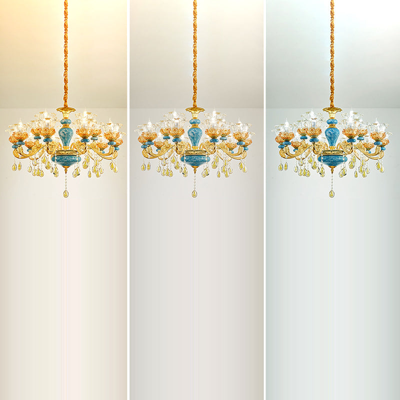 Elegant European Floral Relief Chandelier in Zinc Alloy & Crystal - Living Room