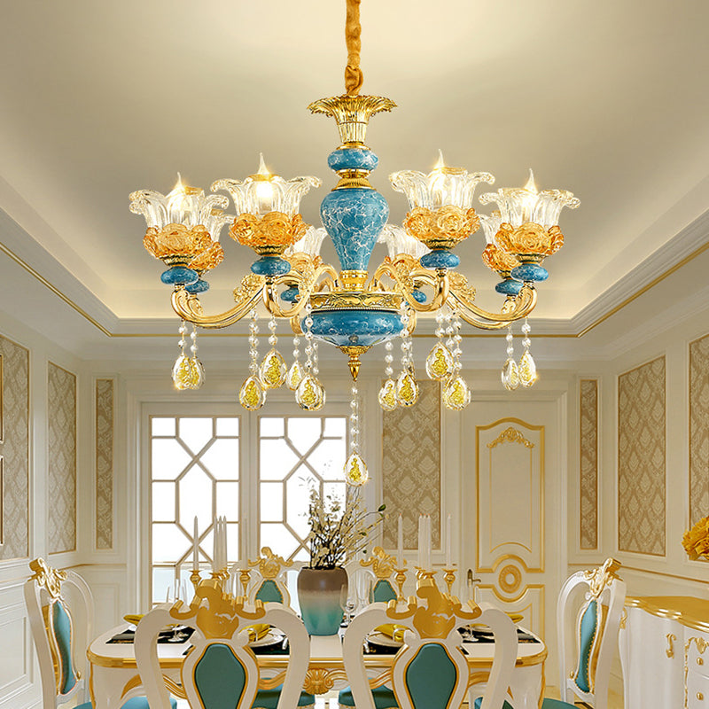 Elegant European Floral Relief Chandelier in Zinc Alloy & Crystal - Living Room