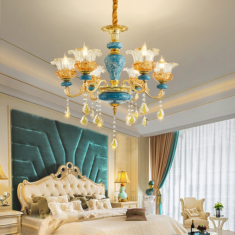 Elegant European Floral Relief Chandelier in Zinc Alloy & Crystal - Living Room