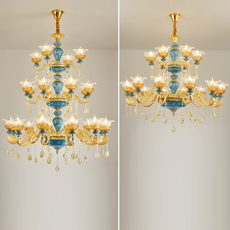 Elegant European Floral Relief Chandelier in Zinc Alloy & Crystal - Living Room