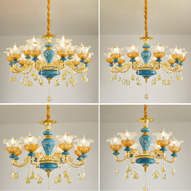 Elegant European Floral Relief Chandelier in Zinc Alloy & Crystal - Living Room