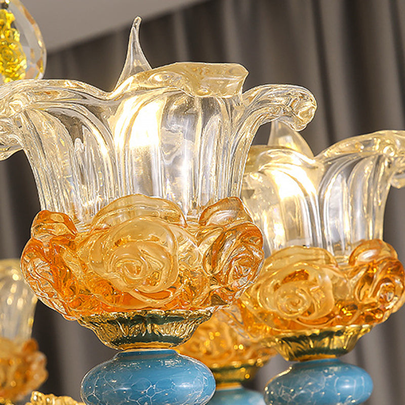 Elegant European Floral Relief Chandelier in Zinc Alloy & Crystal - Living Room