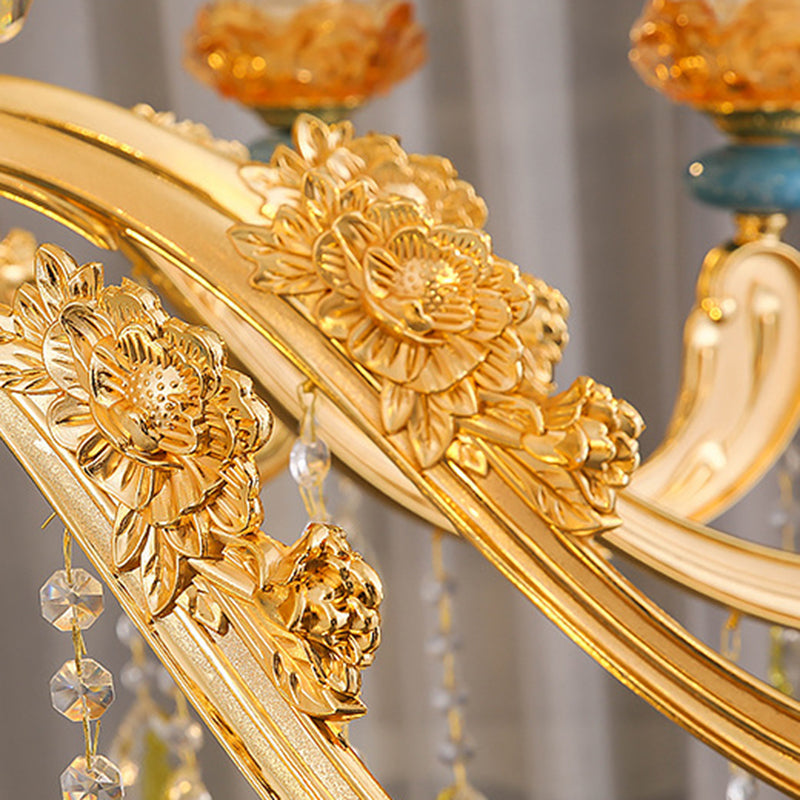 Elegant European Floral Relief Chandelier in Zinc Alloy & Crystal - Living Room