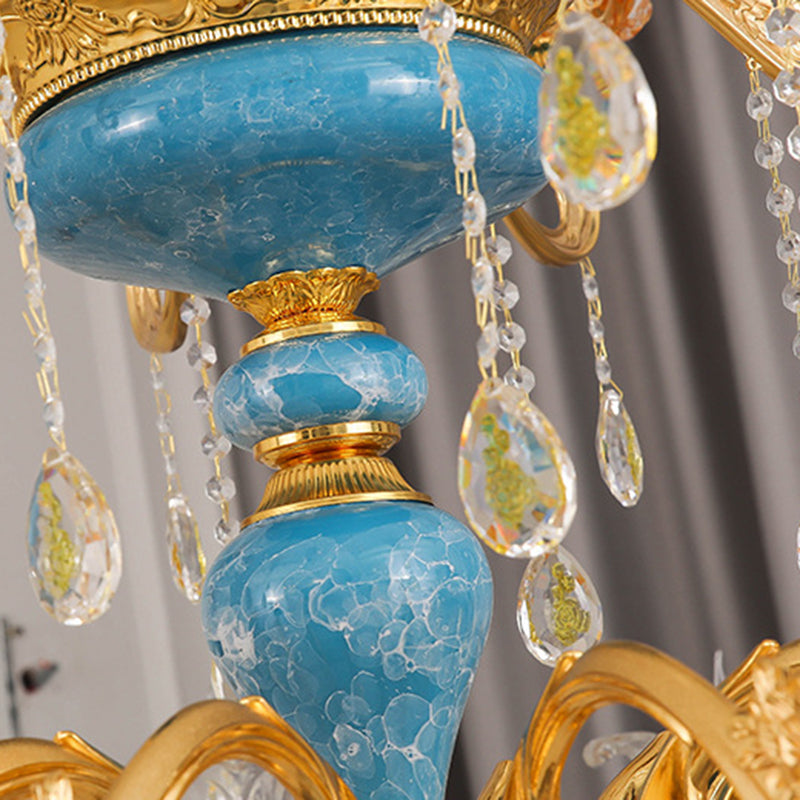 Elegant European Floral Relief Chandelier in Zinc Alloy & Crystal - Living Room