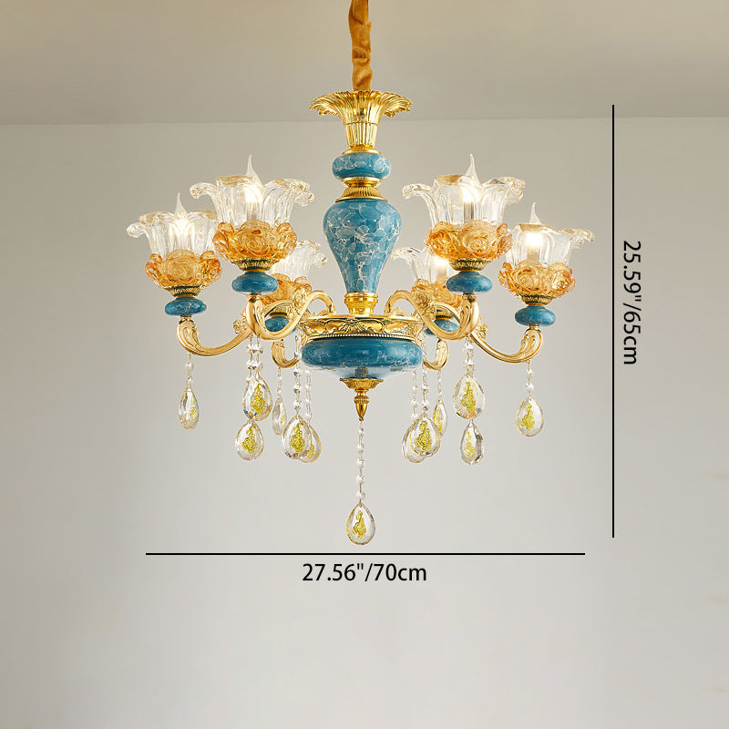 Elegant European Floral Relief Chandelier in Zinc Alloy & Crystal - Living Room