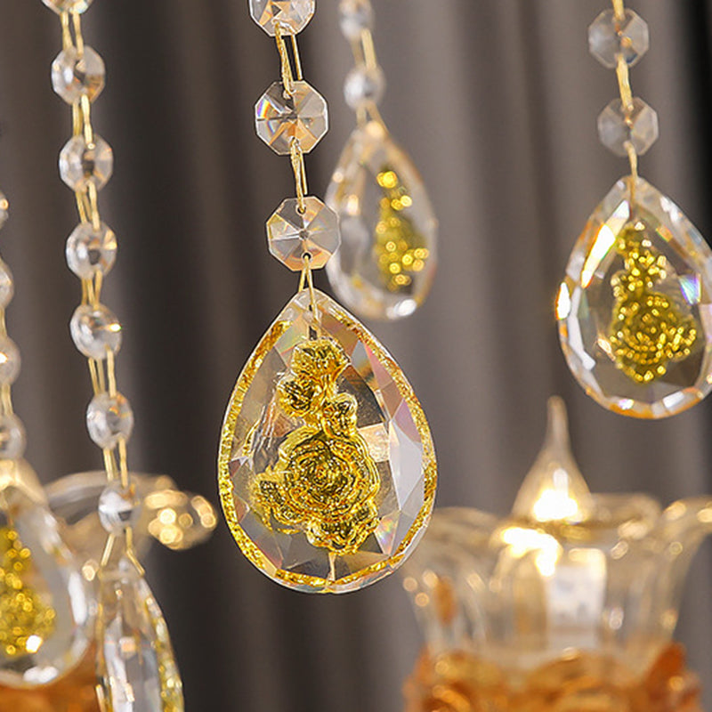 Elegant European Floral Relief Chandelier in Zinc Alloy & Crystal - Living Room
