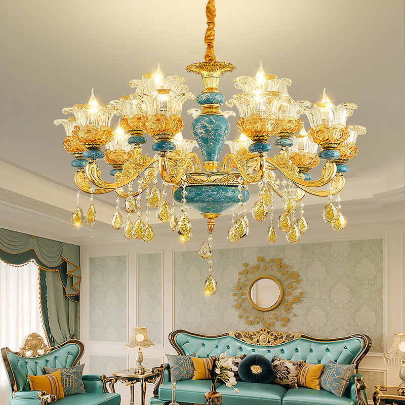 Elegant European Floral Relief Chandelier in Zinc Alloy & Crystal - Living Room