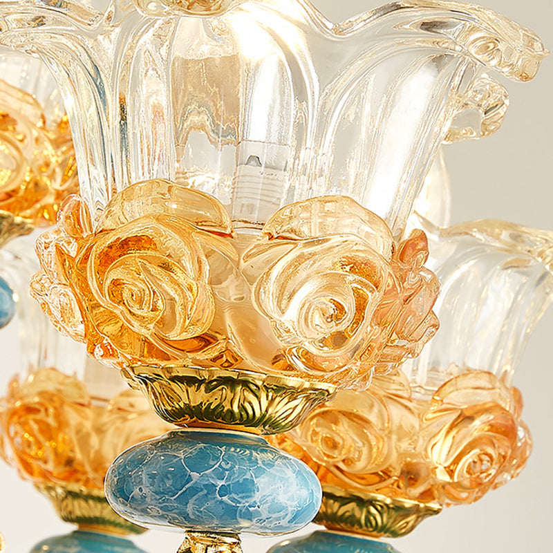 Elegant European Floral Relief Chandelier in Zinc Alloy & Crystal - Living Room