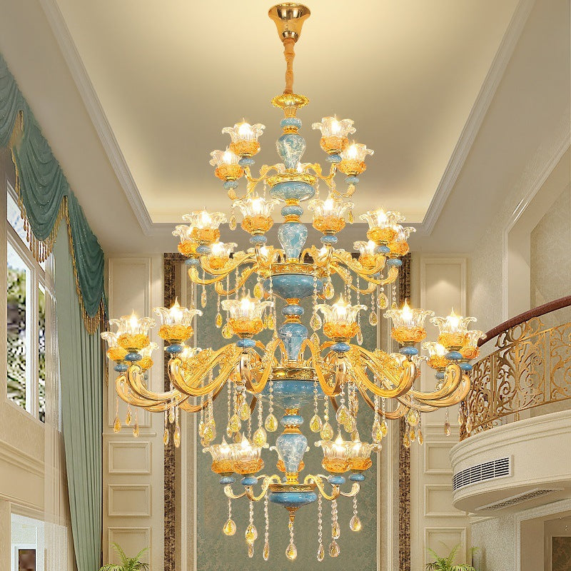 Elegant European Floral Relief Chandelier in Zinc Alloy & Crystal - Living Room