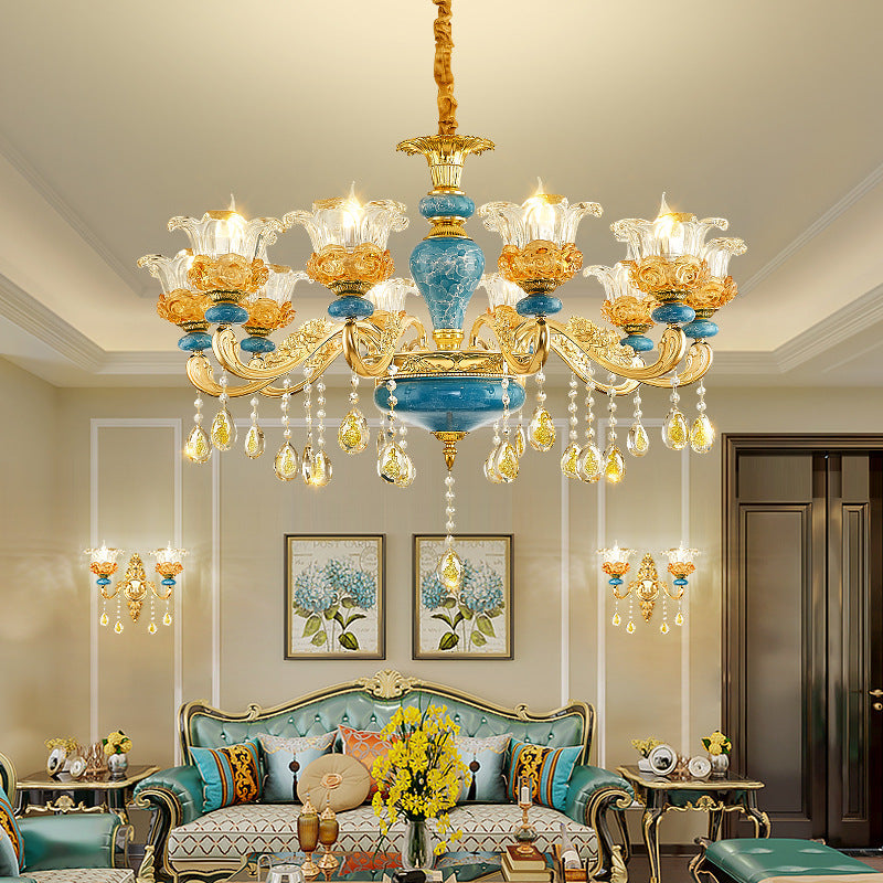 Elegant European Floral Relief Chandelier in Zinc Alloy & Crystal - Living Room