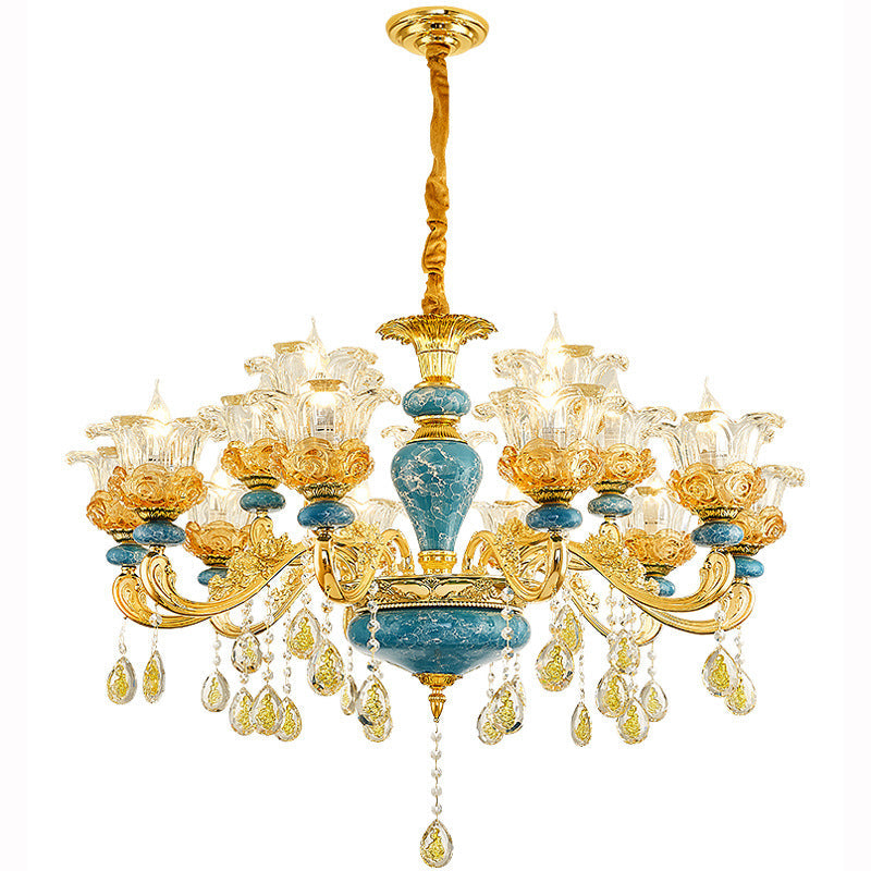 Elegant European Floral Relief Chandelier in Zinc Alloy & Crystal - Living Room