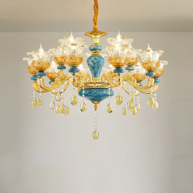 Elegant European Floral Relief Chandelier in Zinc Alloy & Crystal - Living Room