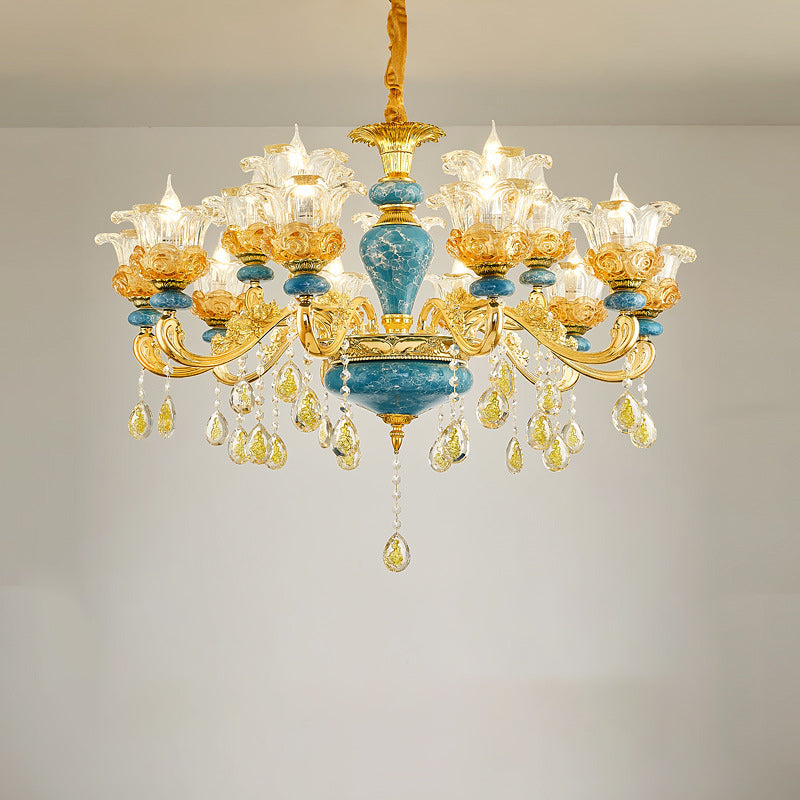 Elegant European Floral Relief Chandelier in Zinc Alloy & Crystal - Living Room
