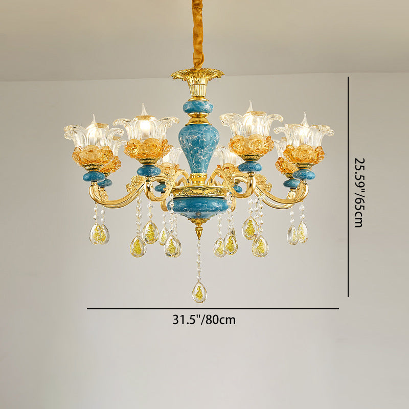 Elegant European Floral Relief Chandelier in Zinc Alloy & Crystal - Living Room