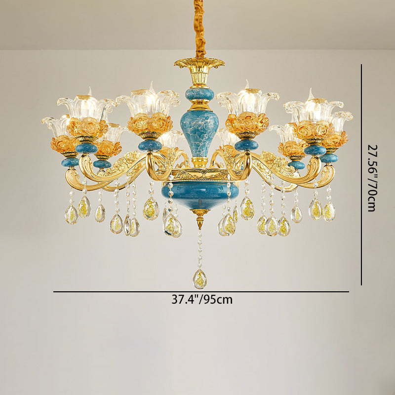 Elegant European Floral Relief Chandelier in Zinc Alloy & Crystal - Living Room