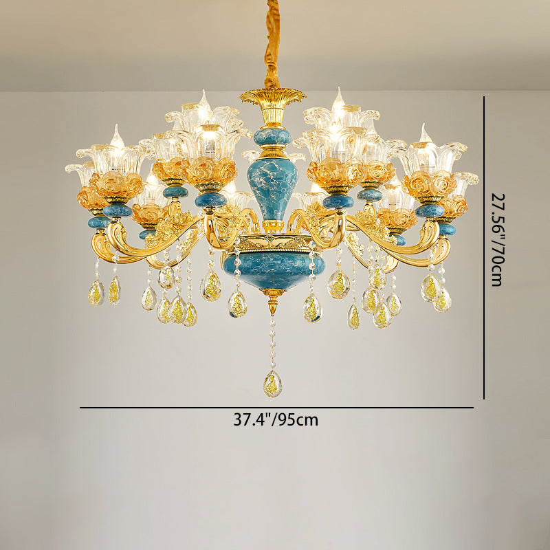 Elegant European Floral Relief Chandelier in Zinc Alloy & Crystal - Living Room