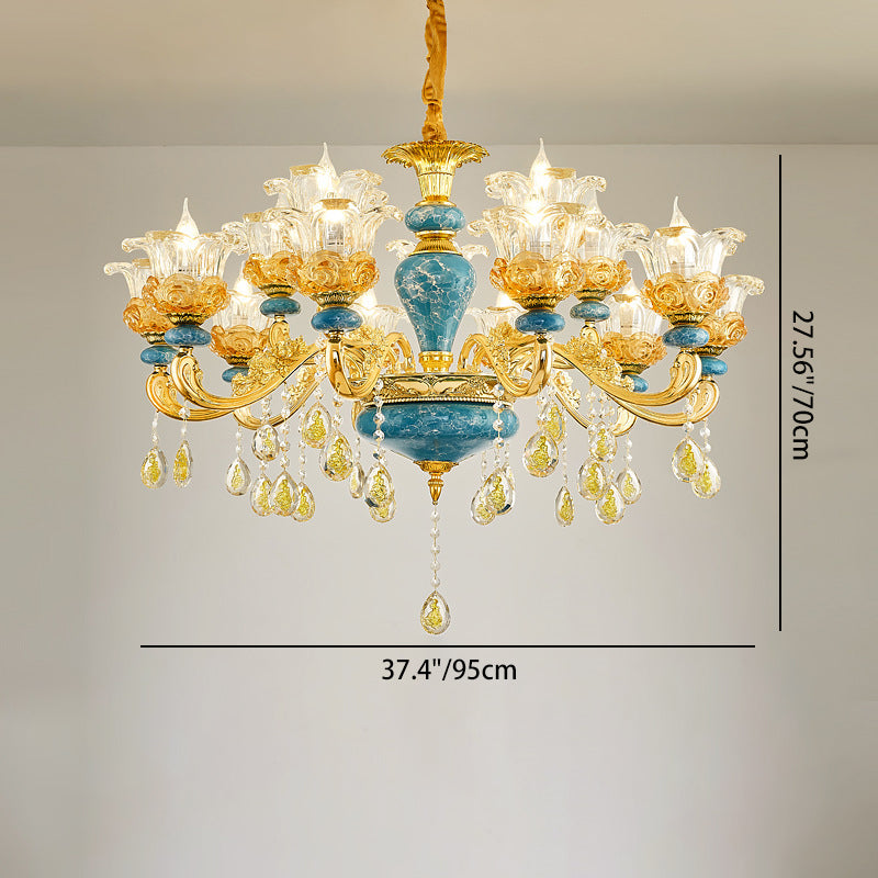 Elegant European Floral Relief Chandelier in Zinc Alloy & Crystal - Living Room