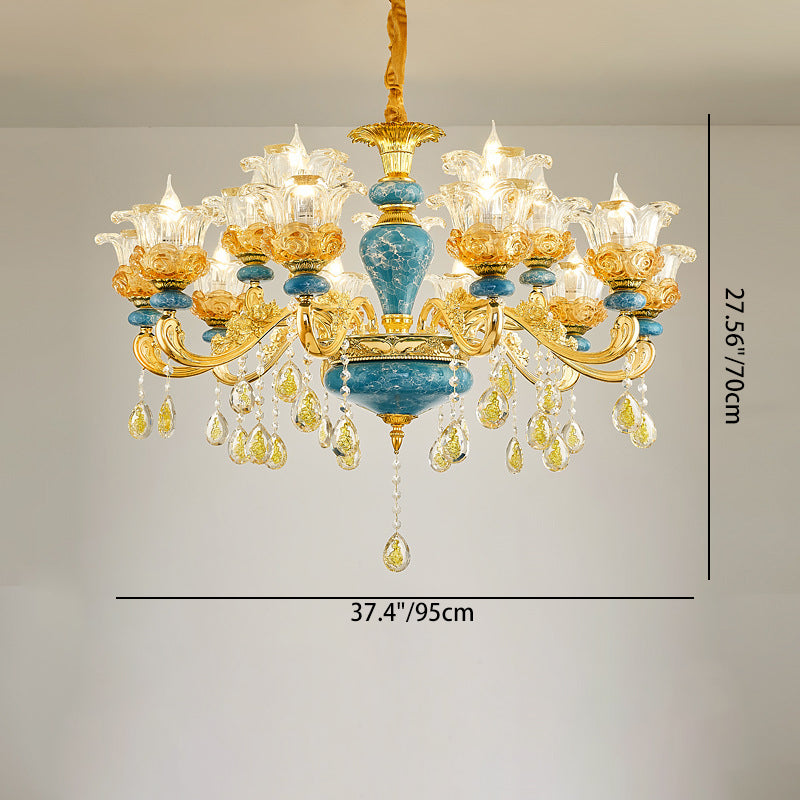Elegant European Floral Relief Chandelier in Zinc Alloy & Crystal - Living Room