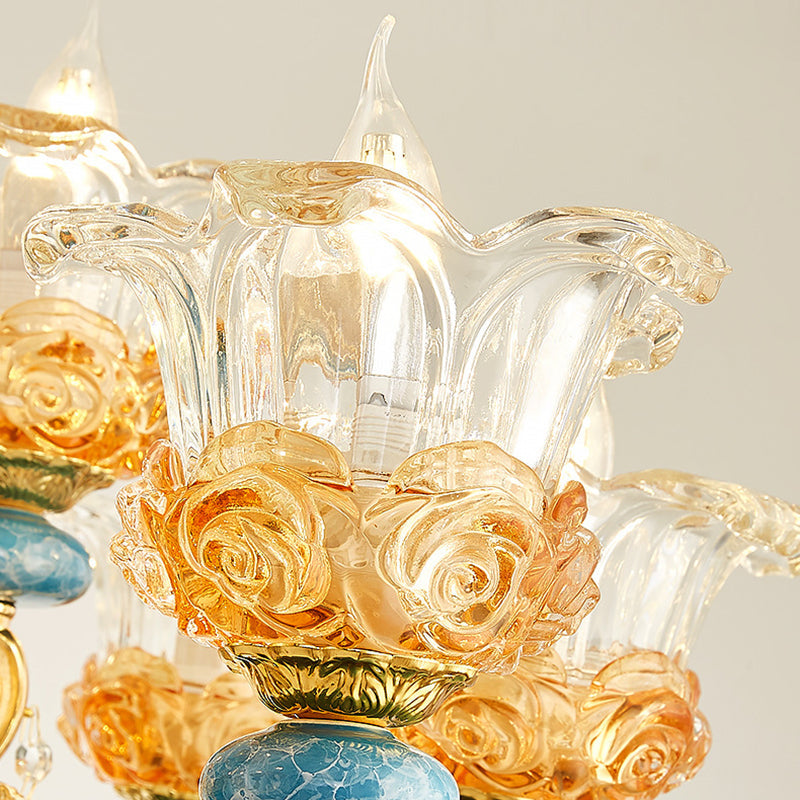 Elegant European Floral Relief Chandelier in Zinc Alloy & Crystal - Living Room