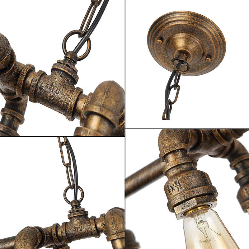 Industrial Black Iron 6-Light Water Pipe Chandelier for Dining Room