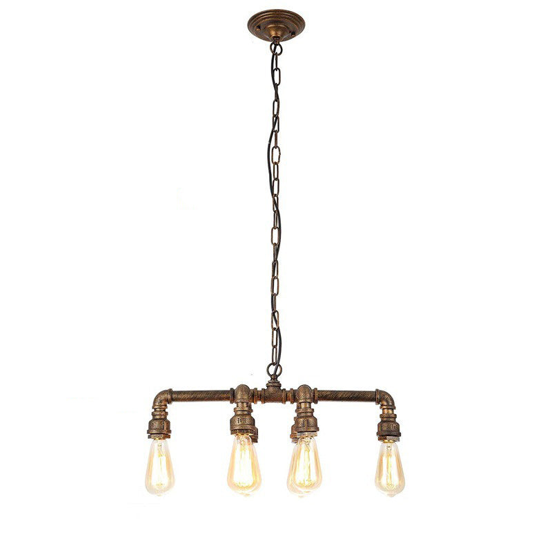 Industrial Black Iron 6-Light Water Pipe Chandelier for Dining Room