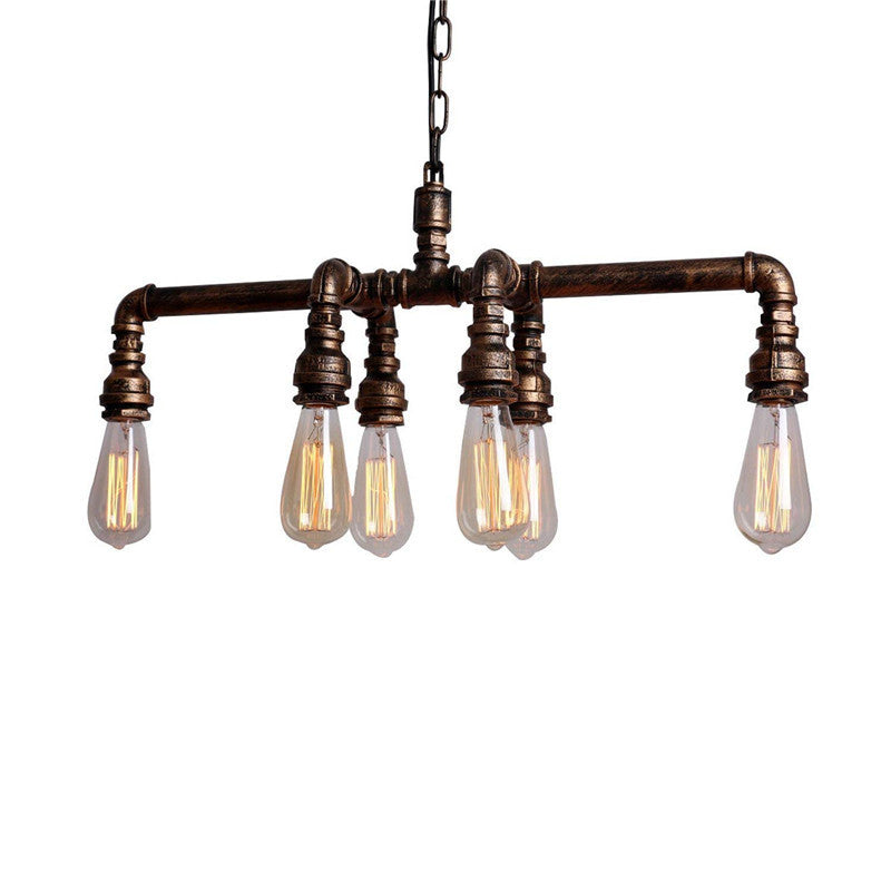 Industrial Black Iron 6-Light Water Pipe Chandelier for Dining Room