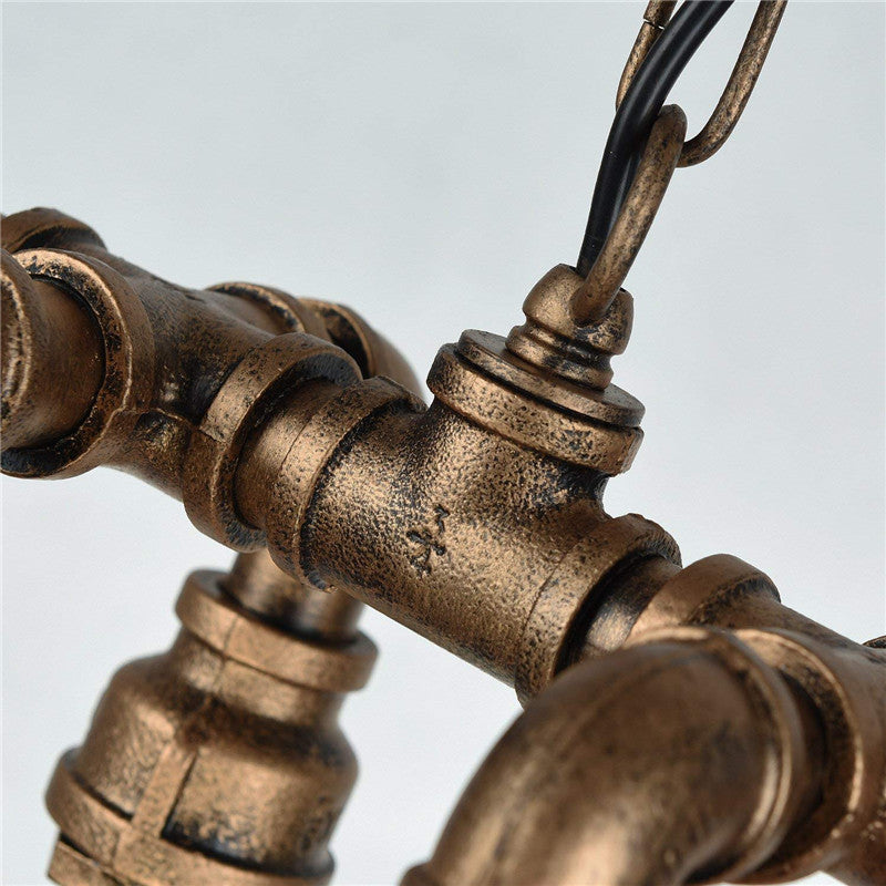 Industrial Black Iron 6-Light Water Pipe Chandelier for Dining Room