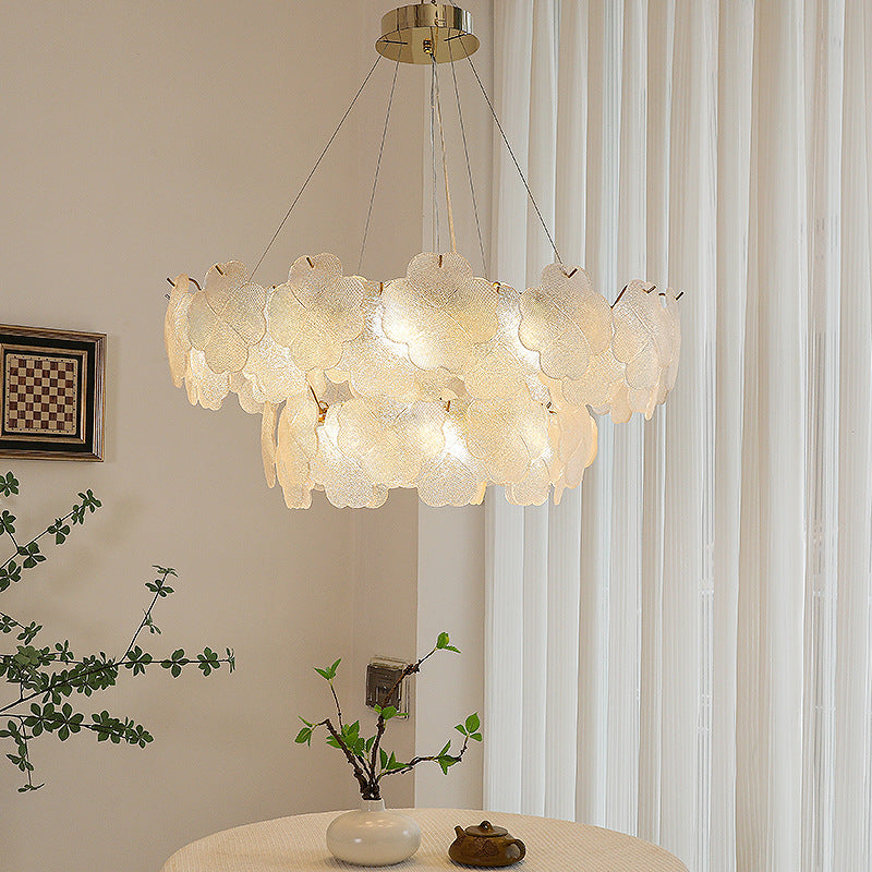 Elegant Frosted Glass Flower Petal Chandeliers in Iron & Stainless Steel for Living Room