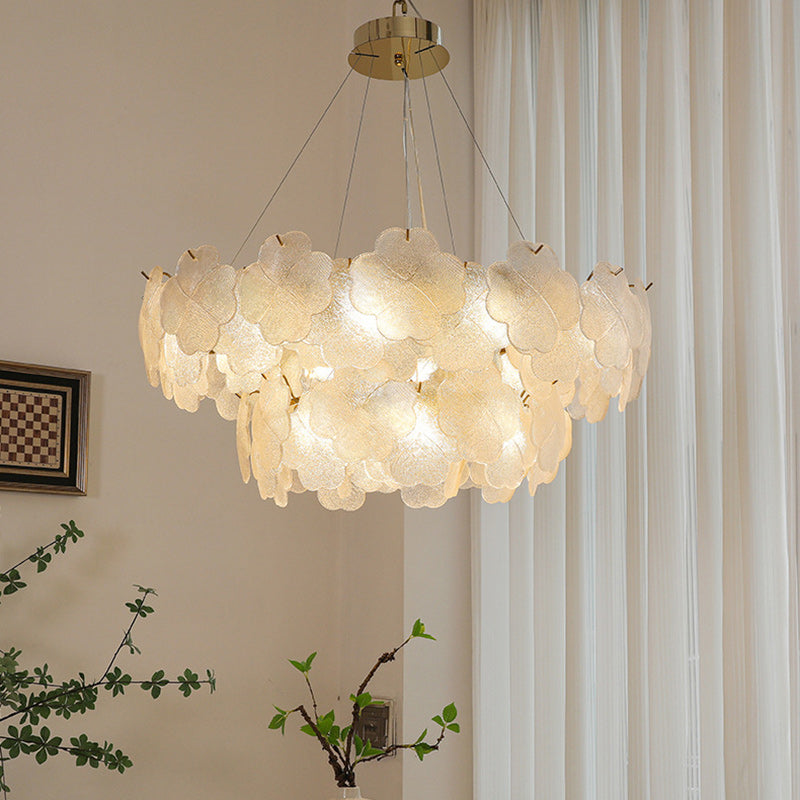 Elegant Frosted Glass Flower Petal Chandeliers in Iron & Stainless Steel for Living Room